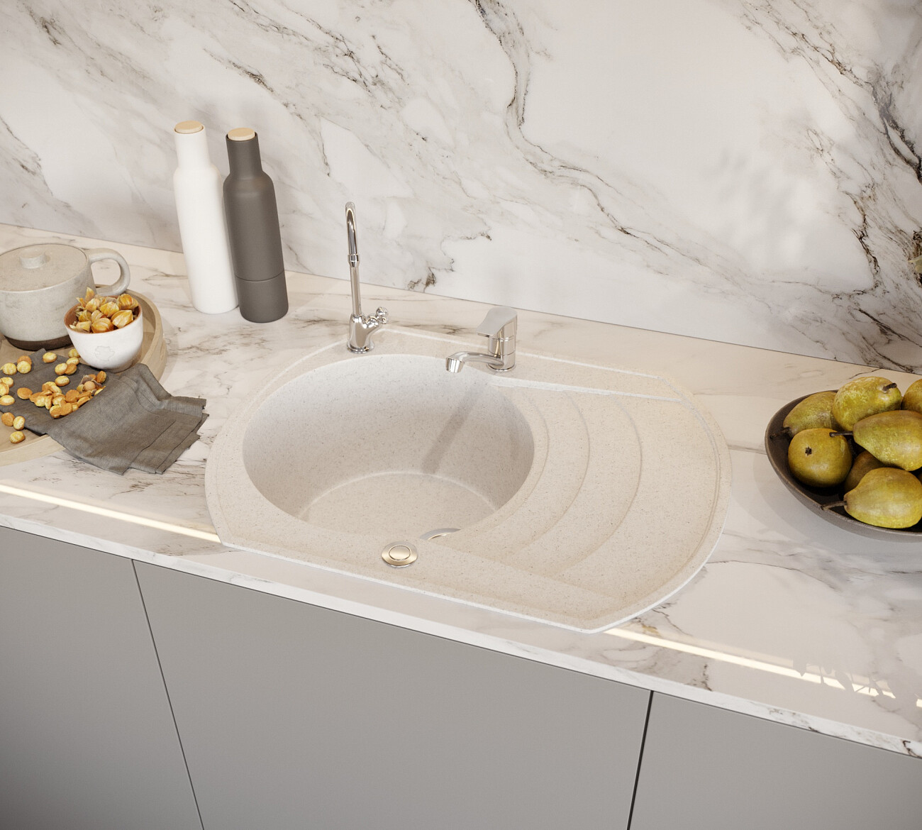 Мойка кухонная белая Domaci "Бьелла" DMC-65-331 - изображение 3