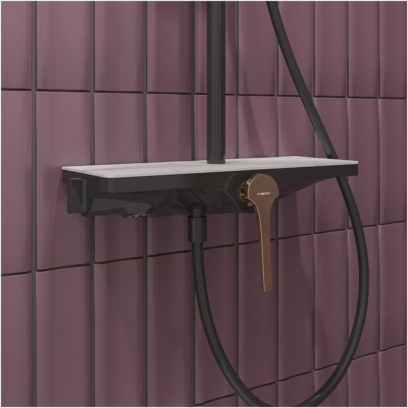 Душевая стойка с верхним душем черная, золотая Stworki "Аулум" S06170BG - изображение 8