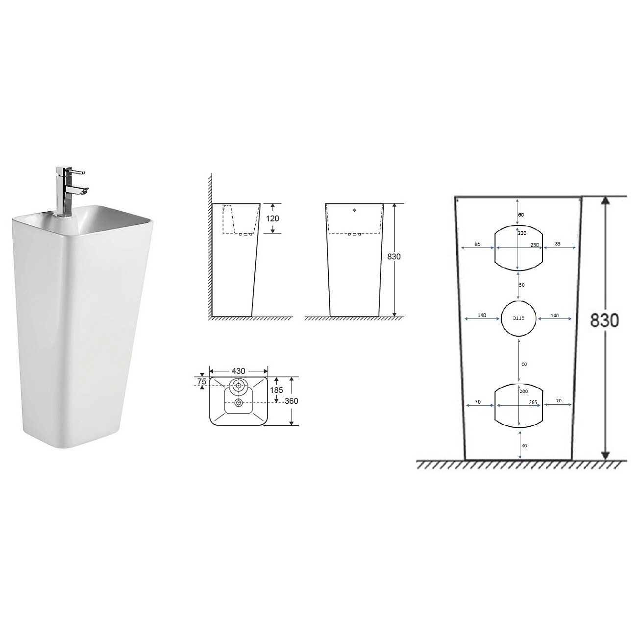 Раковина напольная фарфоровая прямоугольная 36х43 см белая Cerutti SPA Dorris CT7830 - изображение 5