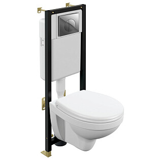Унитаз белый Cersanit Delfi TPL с инсталляцией Black и кнопкой хром Leon S-SET-DEL-Black-TPL-Cg-w