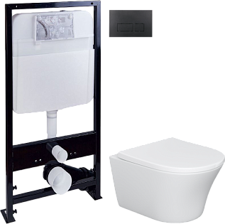 Унитаз белый Stworki &quot;Вестерос&quot; HCVST1700SC с инсталляцией ProLT 0026-2020 и черной кнопкой 0044