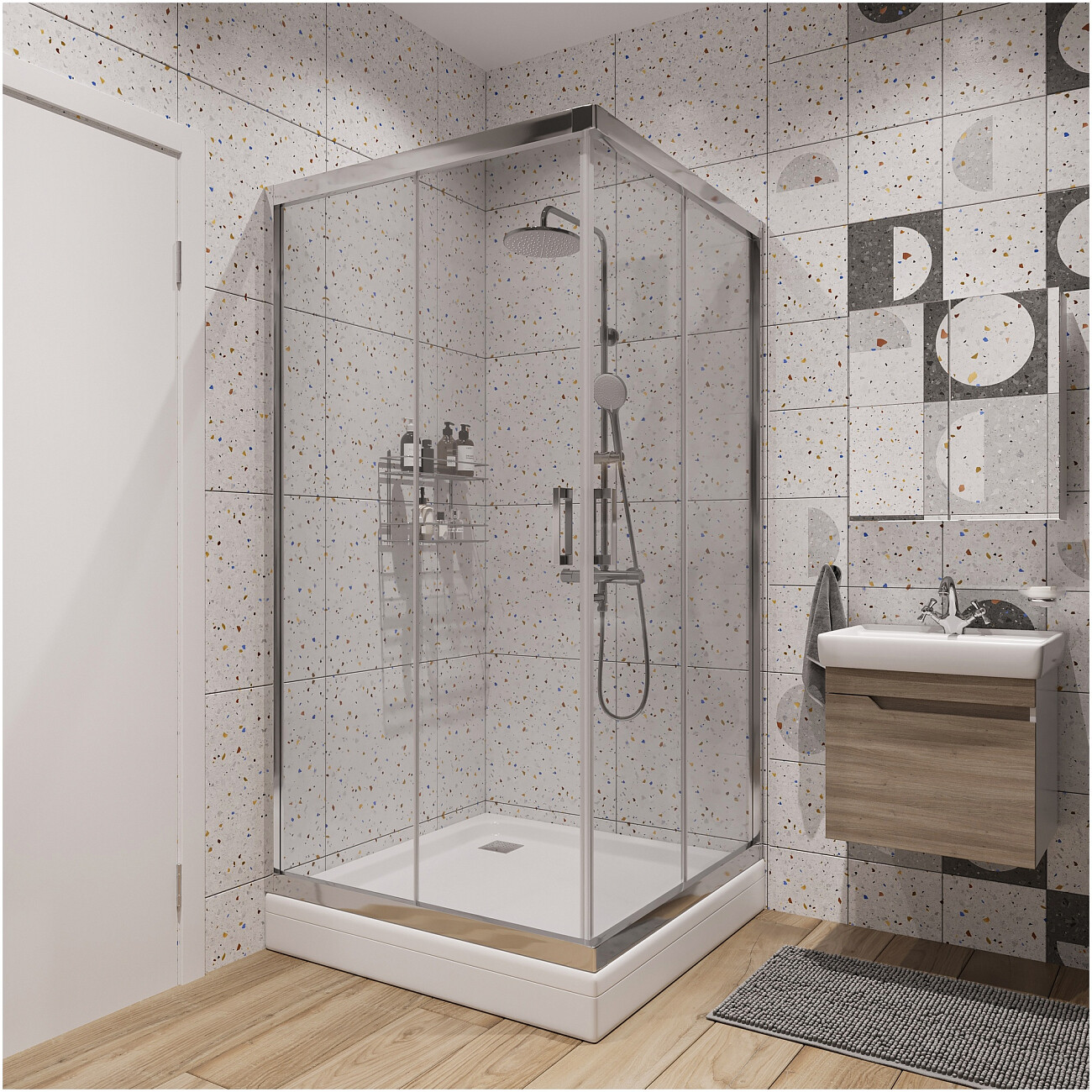 Душевой уголок квадратный 100х100 см хром Diwo "Самара" DS-SA-100х100-CR - изображение 2