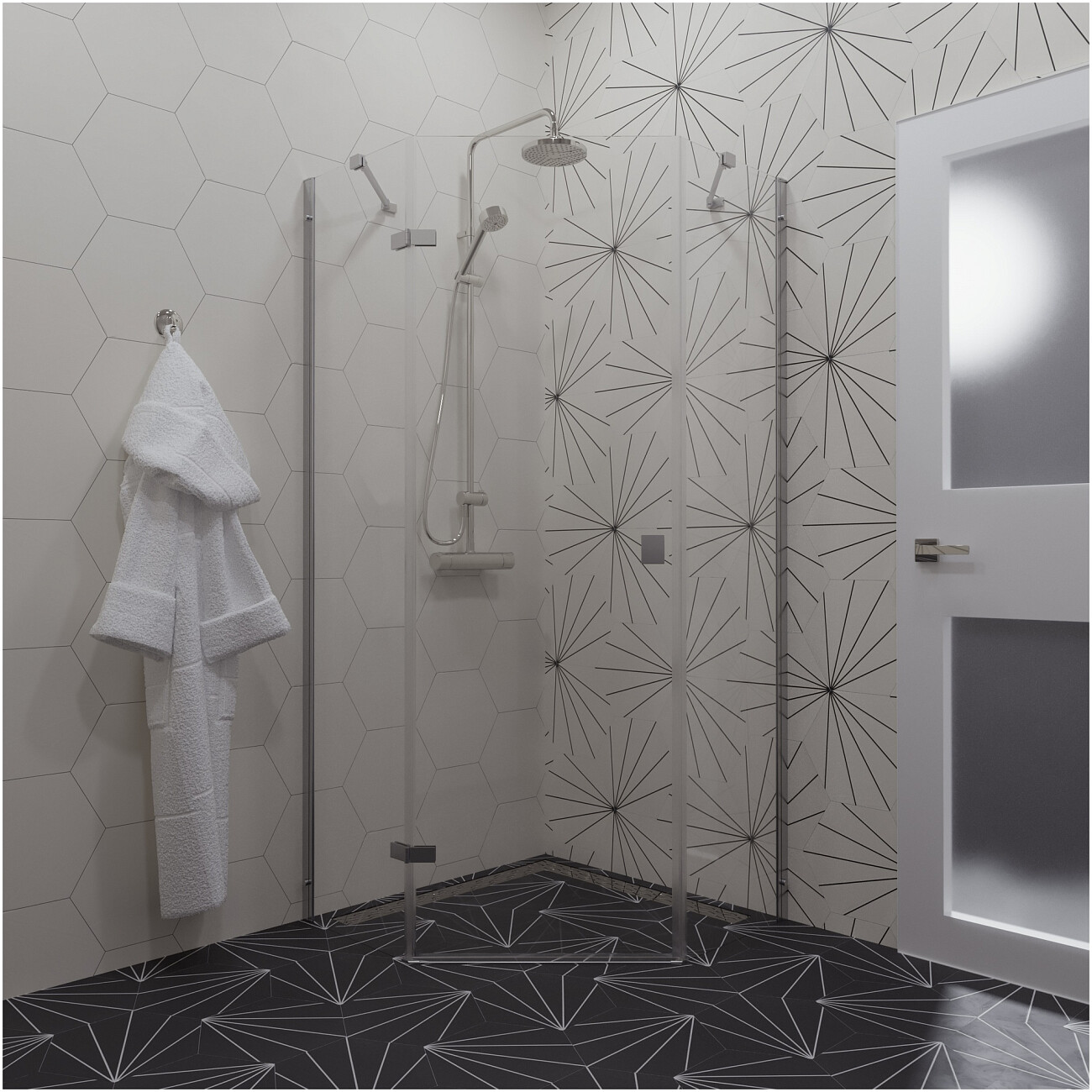 Душевой уголок пятиугольный 90х90 см хром Diwo "Оренбург" Щ0000055602 - изображение 6