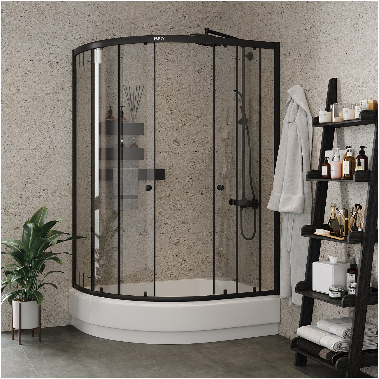 Душевой уголок ассиметричный правый со средним поддоном 80х120 см черный Parly ZEM1201ВR - изображение 5