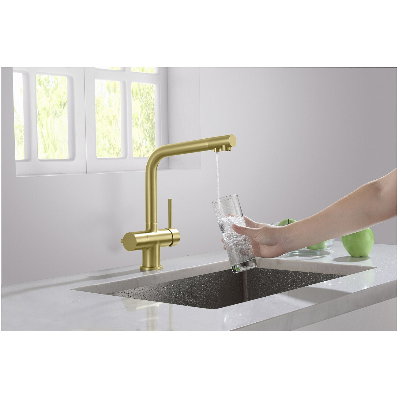 Смеситель для кухни с подключением фильтра золото матовое Timo Saona 2396-17F - изображение 3