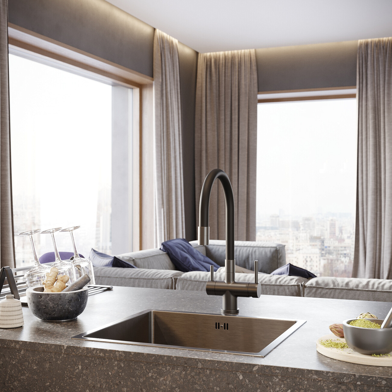 Смеситель для кухни однорычажный с гибким изливом черный Domaci "Равенна" DCB 3015 - изображение 3