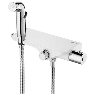 Смеситель настенный с термостатом и гигиеническим душем хром, белый Lemark Solo LM7169CW