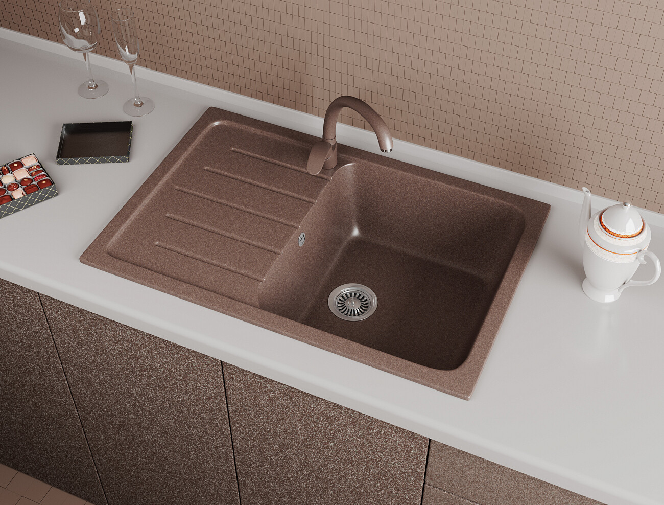 Мойка кухонная терракот Domaci "Бьелла" DMC-76-307 - изображение 3