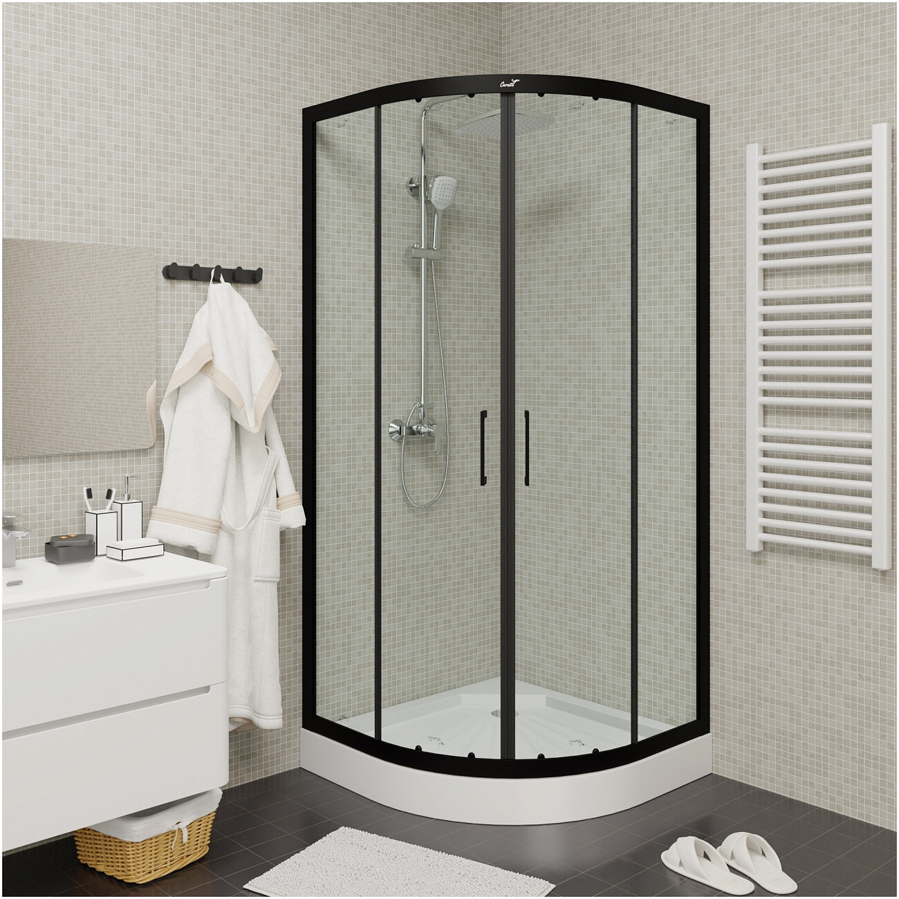 Душевой уголок четверть круга 90x90 см черный Cerutti SPA Viva 90B - изображение 6