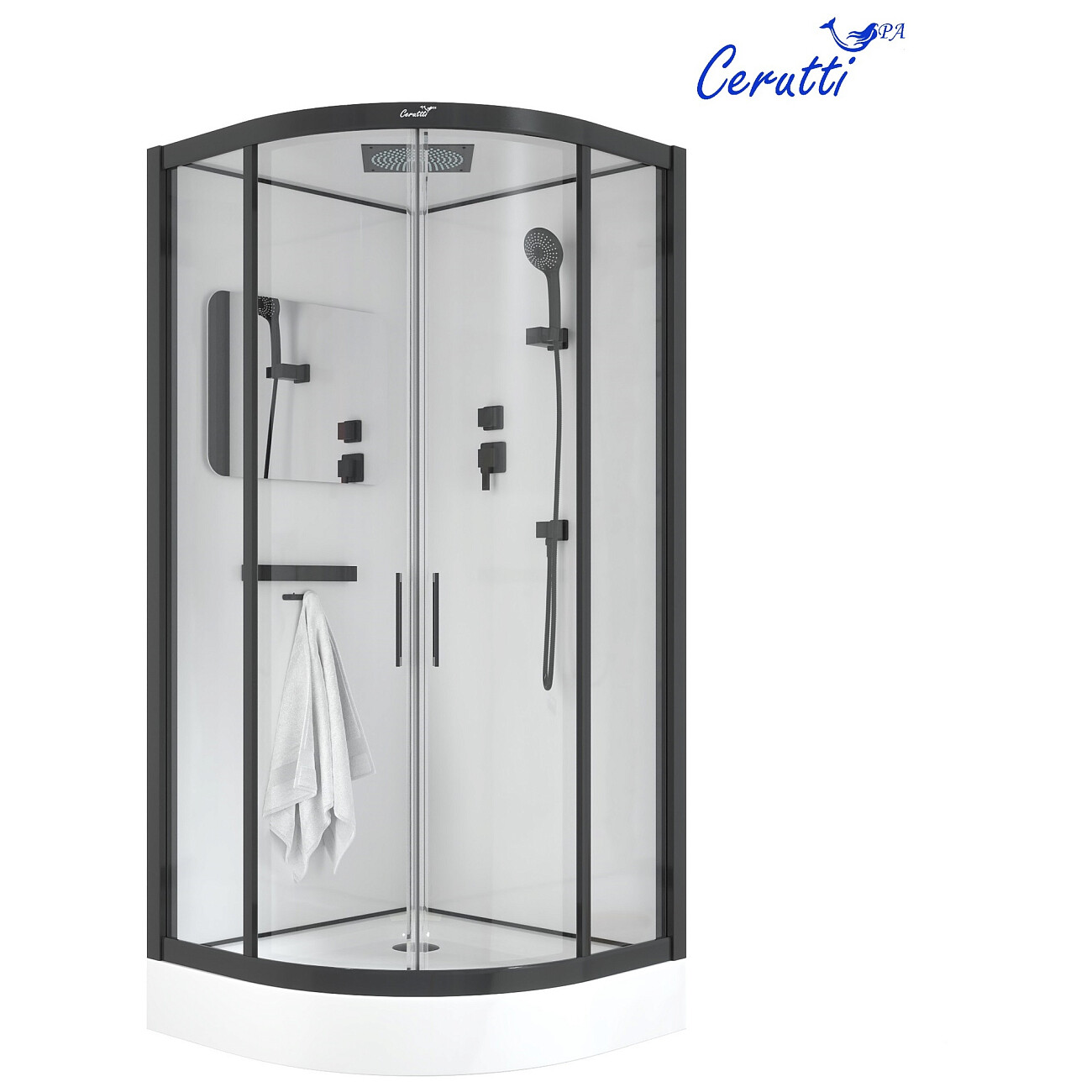 Душевая кабина четверть круга с низким поддоном 100х100 см черная, белая Cerutti SPA Viva 101B - изображение 6