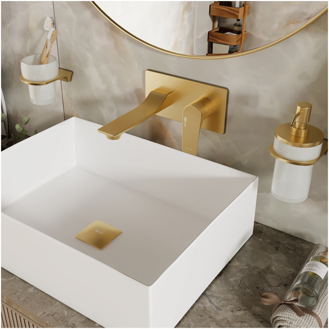 Смеситель для раковины встраиваемый из латуни золотой Wasserkraft 5530 - изображение 4