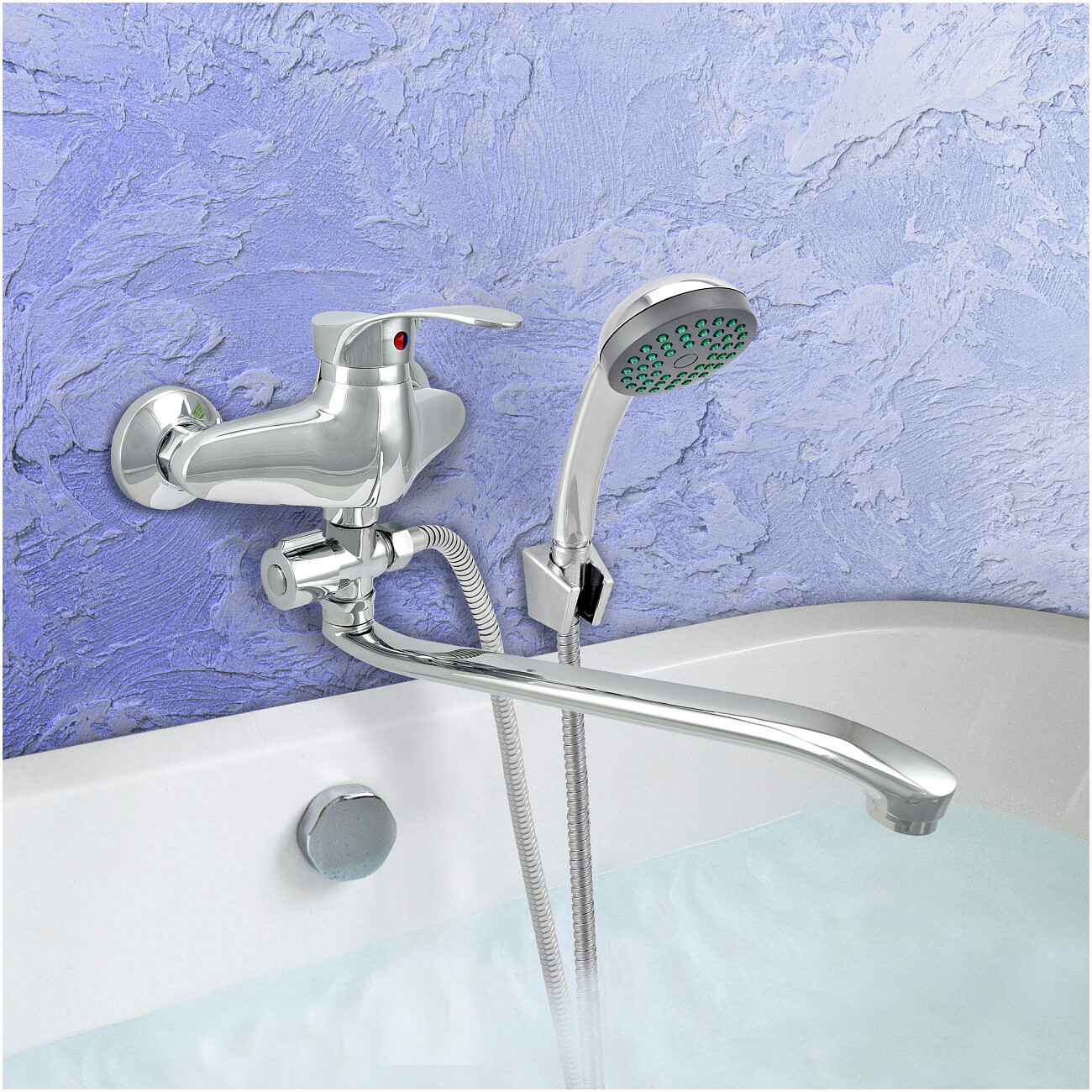 Смеситель для ванны однорычажный с душевым гарнитуром хром Juguni Dorado 0402.946C - изображение 9