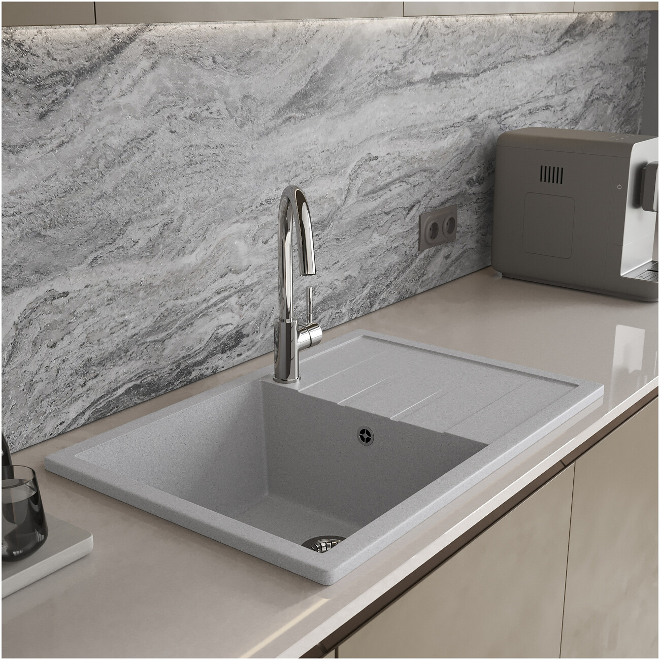 Мойка кухонная светло-серая Domaci "Болонья" М-161-006 - изображение 8