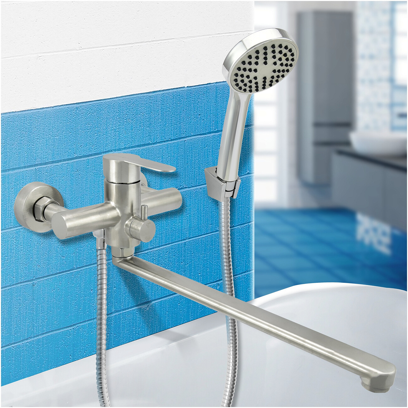 Смеситель для ванны однорычажный с душевым гарнитуром сталь Juguni Luxe Parus 0402.453 - изображение 3