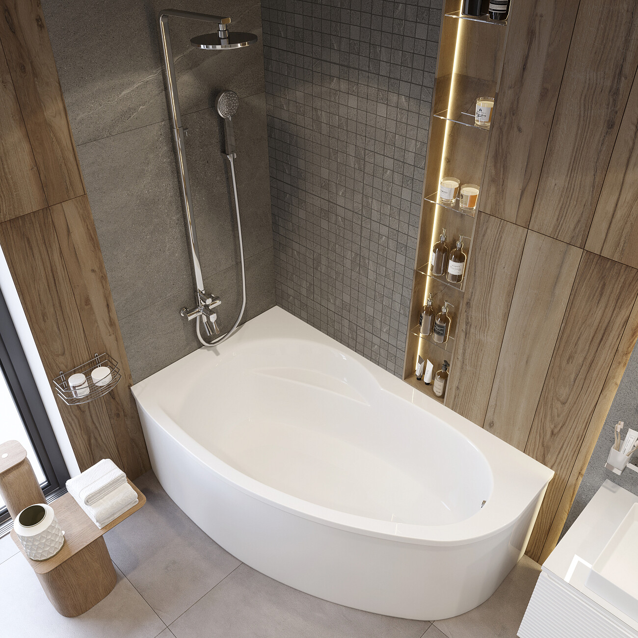 Ванна акриловая угловая с каркасом 170х100 см белая Stworki "Молде" L SW2017010008L, SW5170100049 - изображение 9