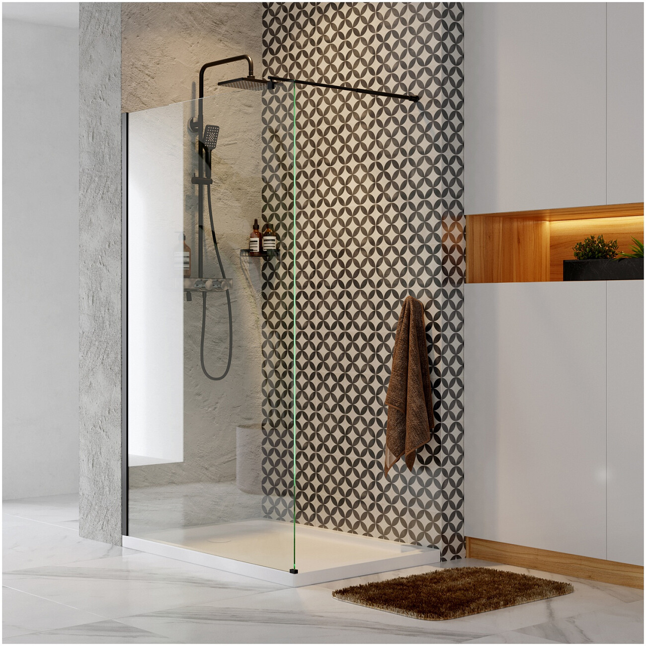 Душевая перегородка 200х90 см прозрачная, черная Wasserkraft Abens 20W39 - изображение 2