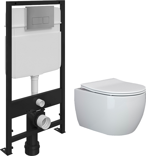 Унитаз белый Ceramicanova Play CN3001 с инсталляцией Ewrika ProLT 0026-2020 и кнопкой хром 0041 - изображение 1