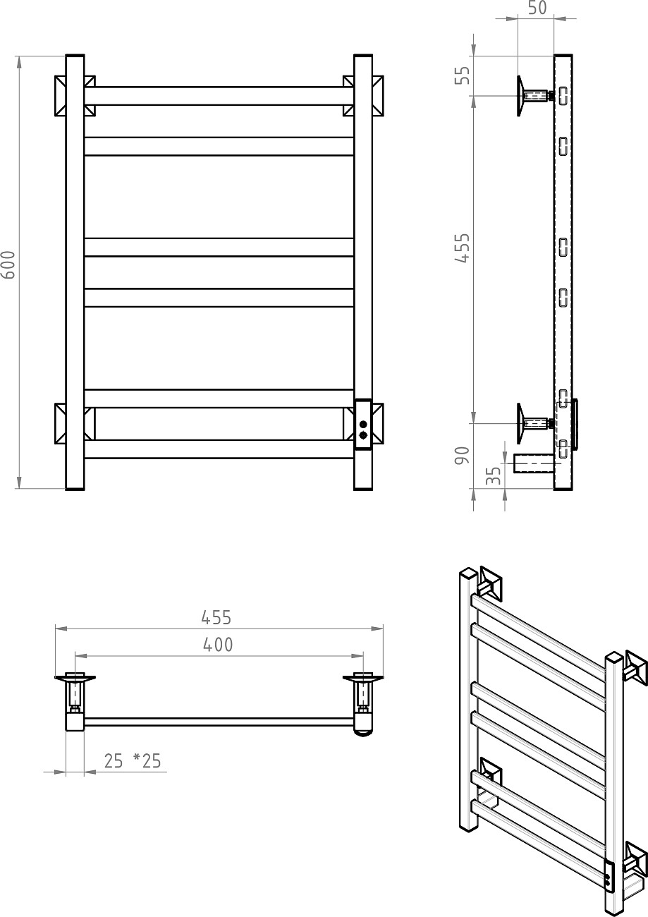 Полотенцесушитель электрический 60х40 см черный Ewrika "Пенелопа КВ" - изображение 2
