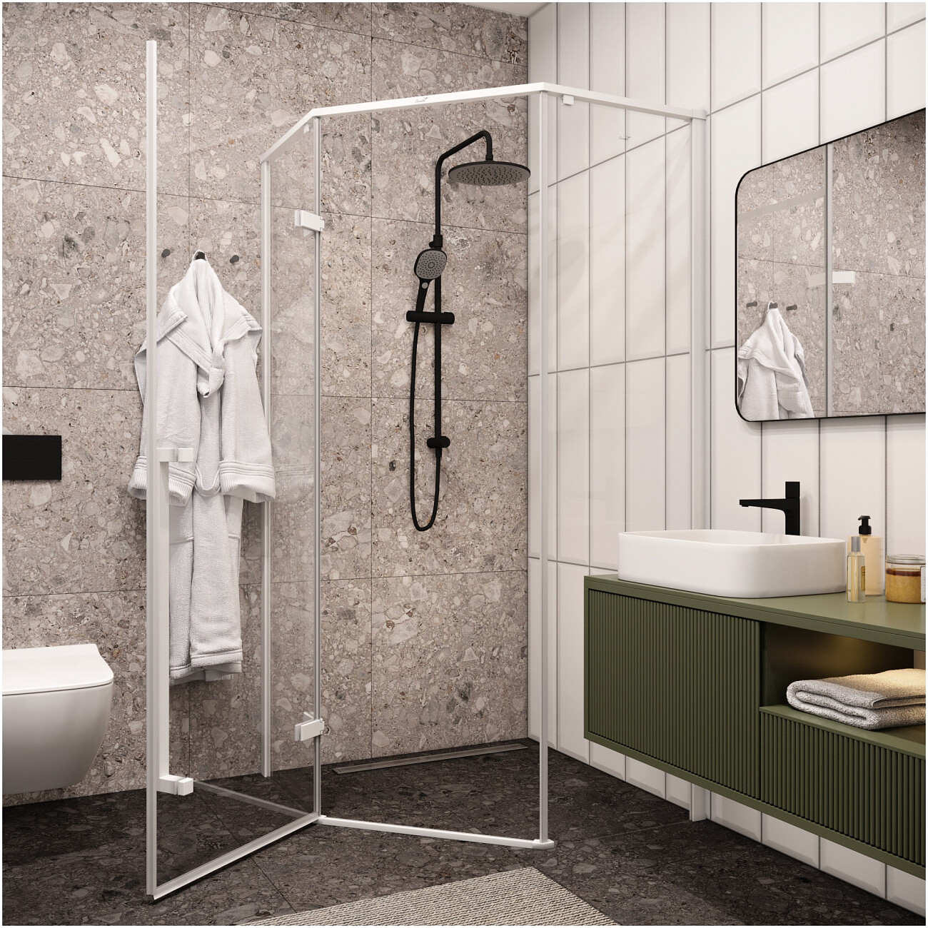 Душевой уголок пятиугольный 100x100 см белый матовый Cerutti SPA C2AW - изображение 5