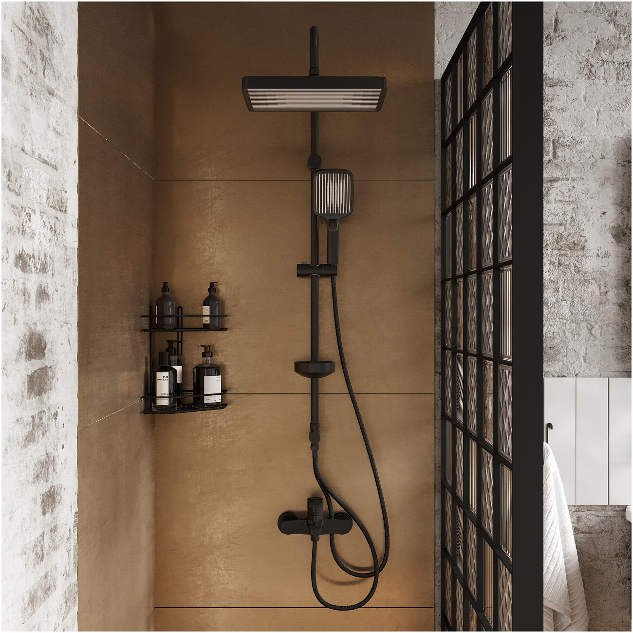 Душевая стойка с верхним душем черная Stworki "Берген" S21180BK - изображение 6