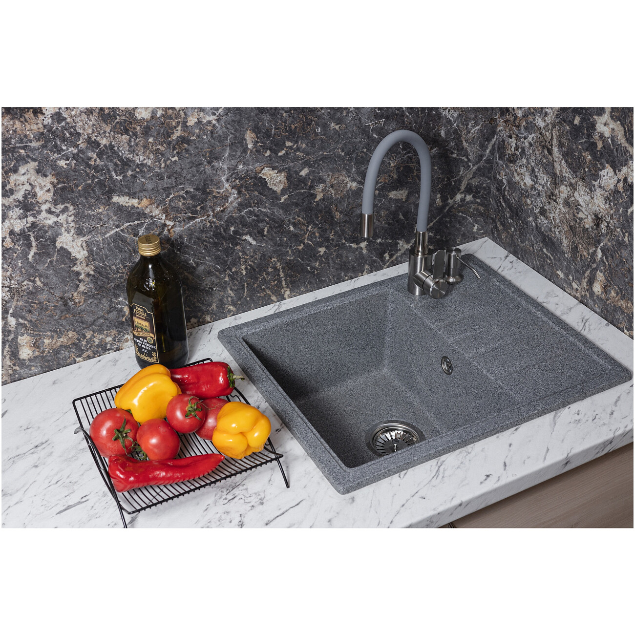 Мойка кухонная кварцевая прямоугольная гравий Reflection Plato RX1457GR - изображение 3