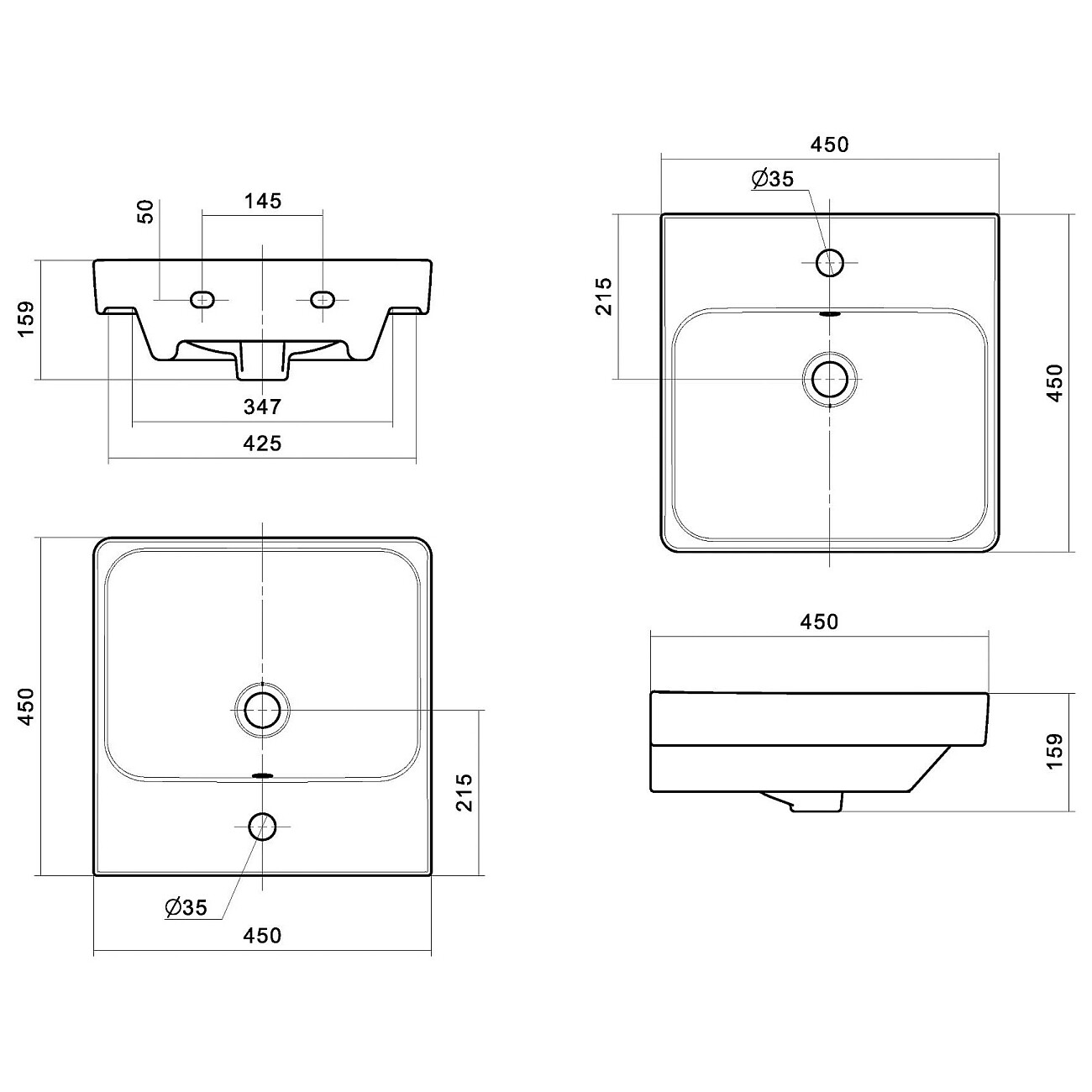 Раковина накладная керамическая квадратная 45х45 см белая Santek "Адриана" 1.WH50.1.630 - изображение 4