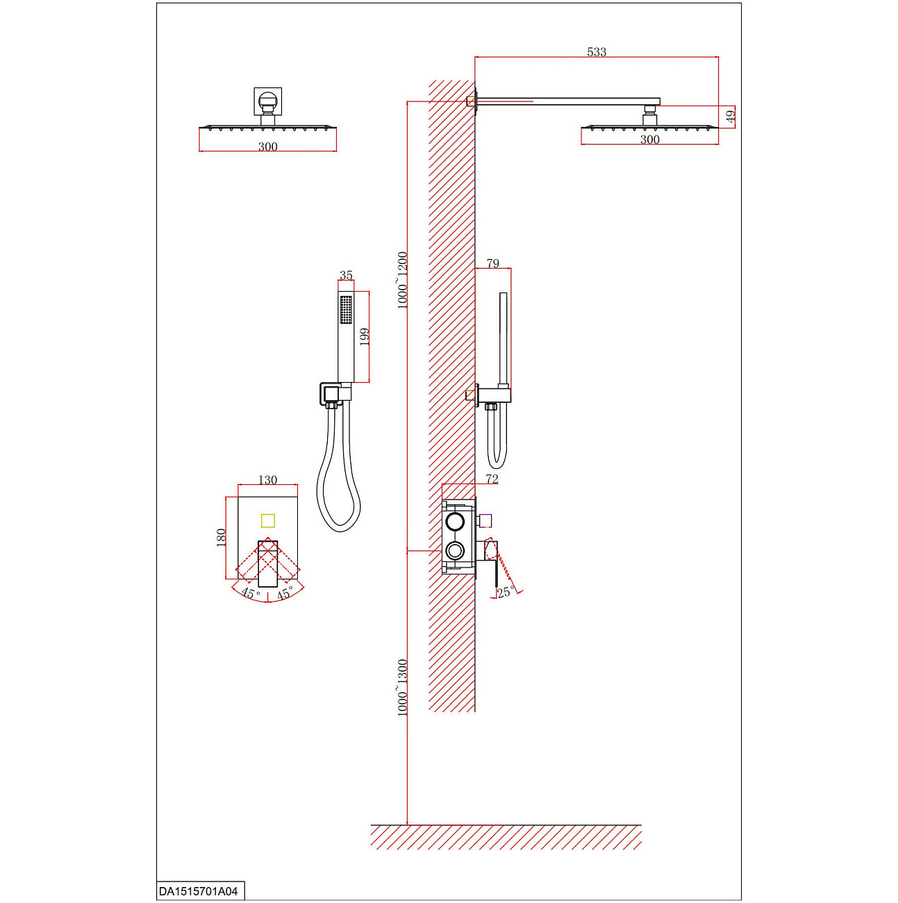 Душевой комплект встраиваемый графит D&K Bayern.Liszt DA1515706A04 - изображение 2