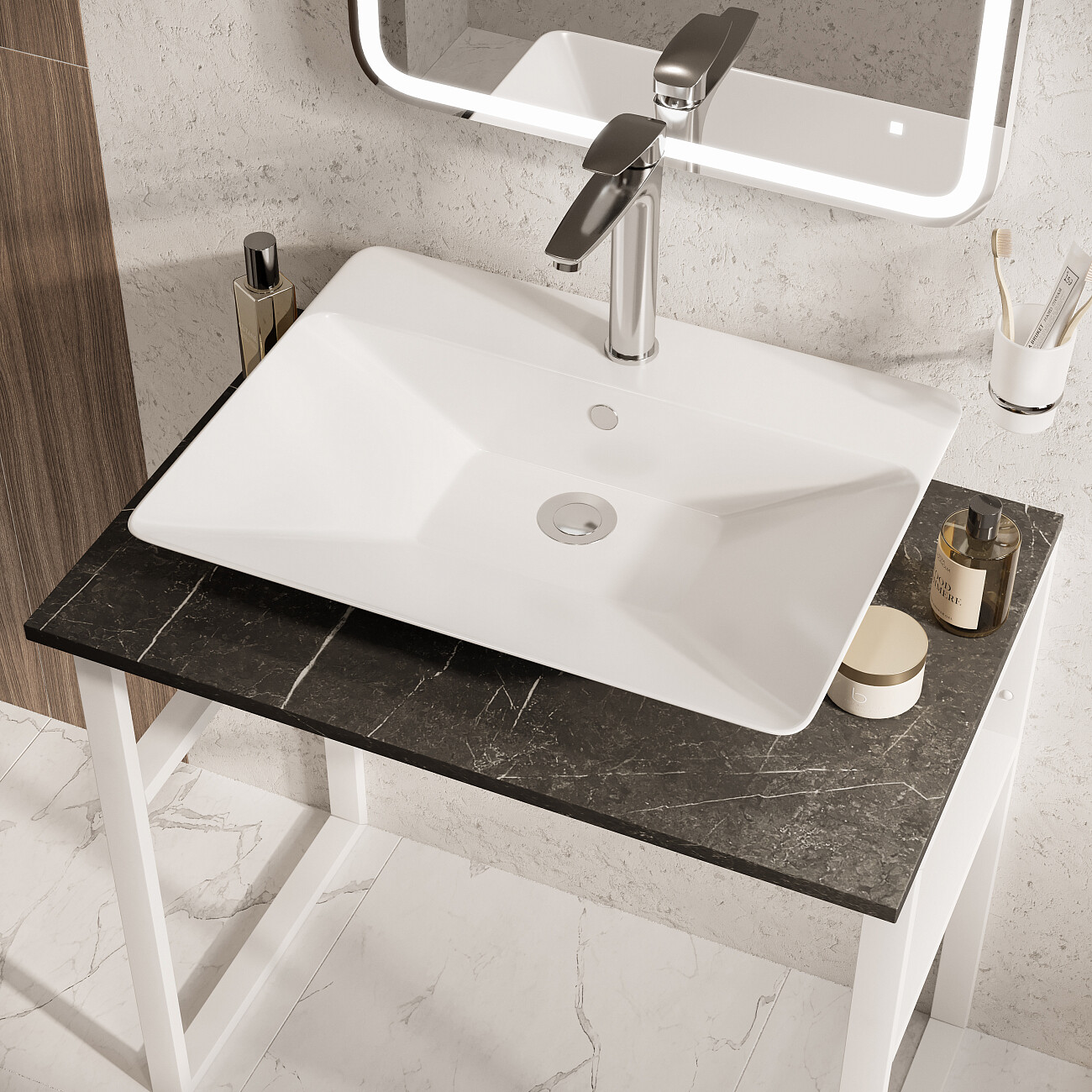 Раковина накладная керамическая прямоугольная 45х60 см белая Stworki 3061-KL - изображение 4
