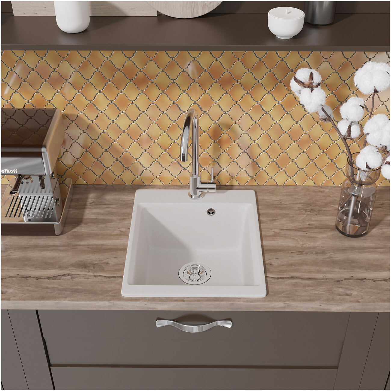 Мойка кухонная из искусственного гранита прямоугольная белая Domaci "Верона" 51-42 белая - изображение 3