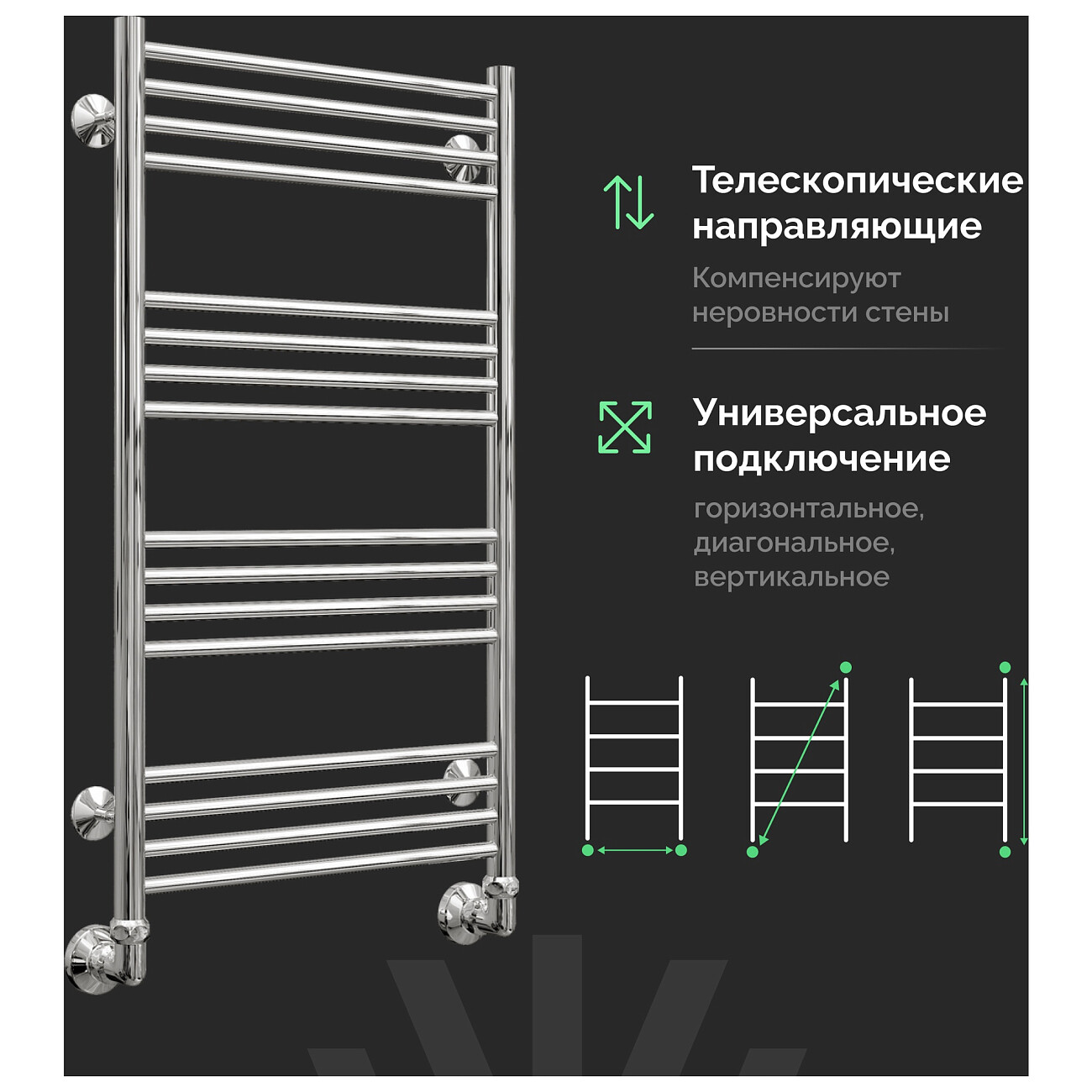 Полотенцесушитель водяной 50х100 см хром Ewrika "Гелла" АВ16 4670078537492 - изображение 7