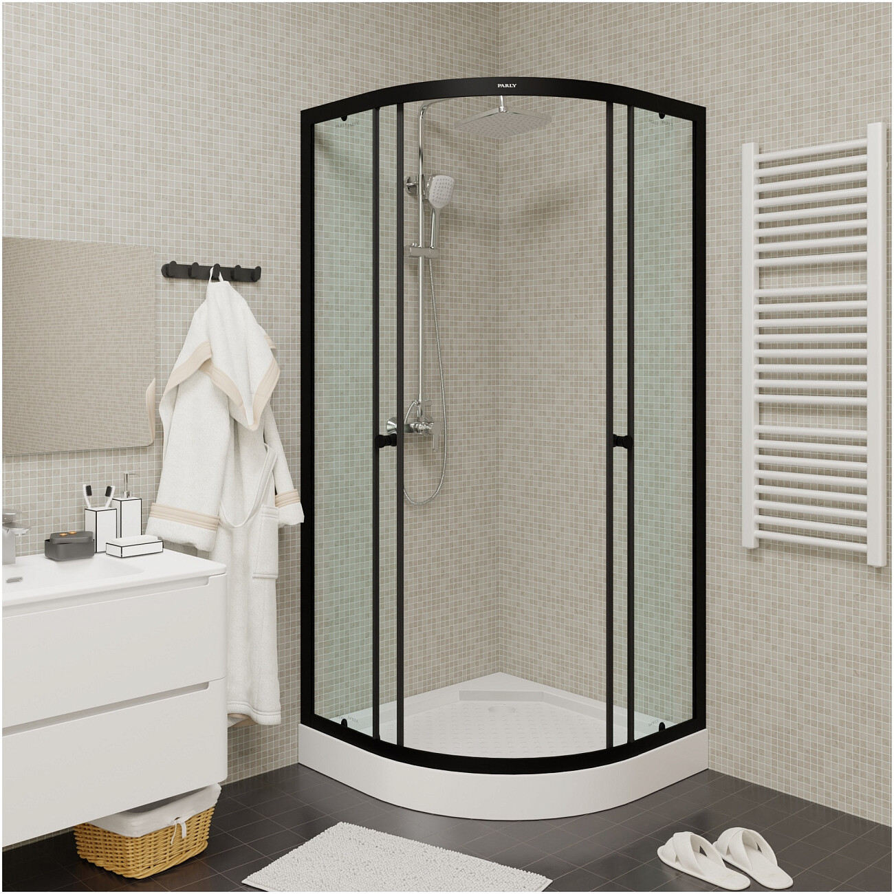 Душевой уголок четверть круга с низким поддоном 90х90 см черный Parly ZE911B - изображение 5