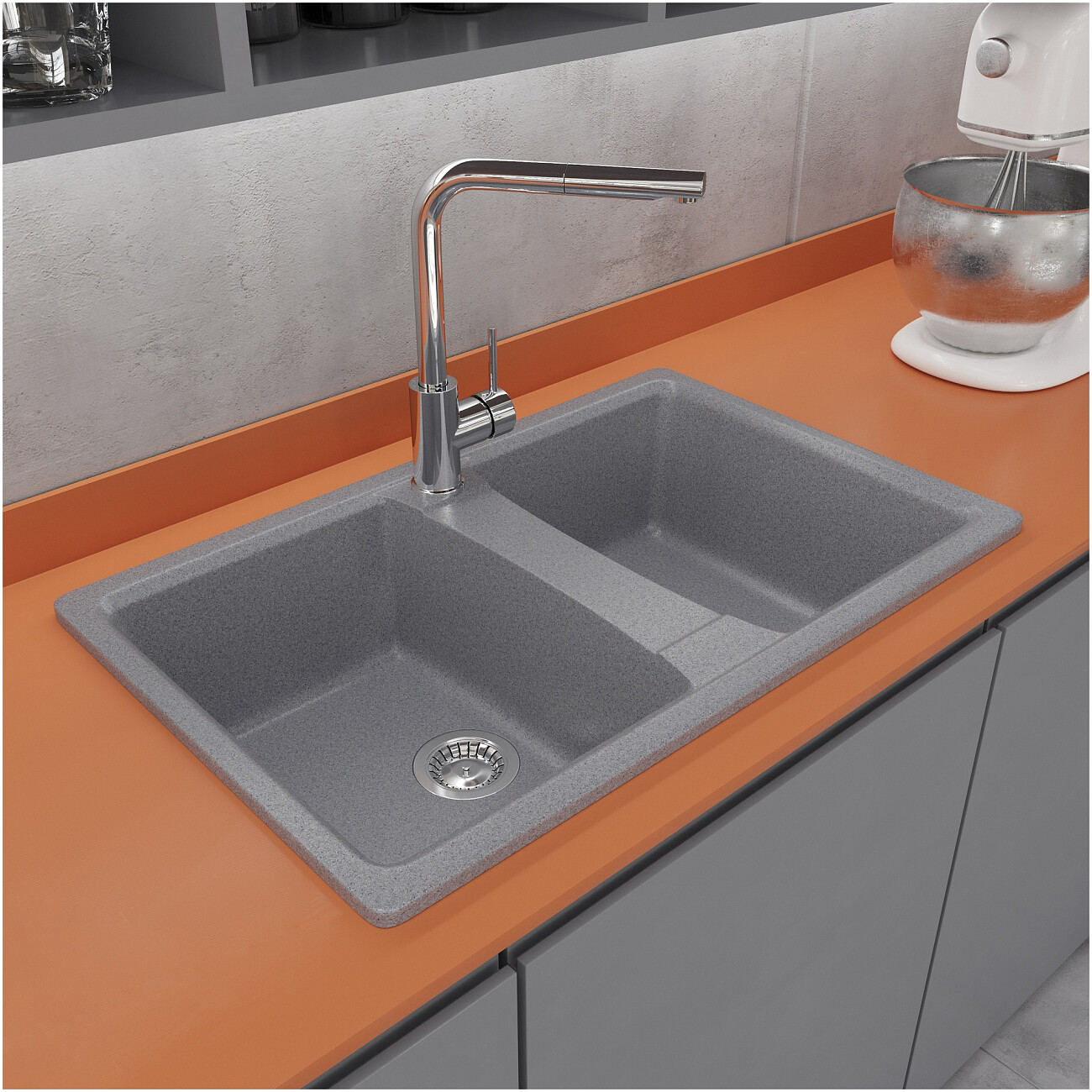 Мойка кухонная серая Domaci "Болонья" М-26-005 - изображение 8