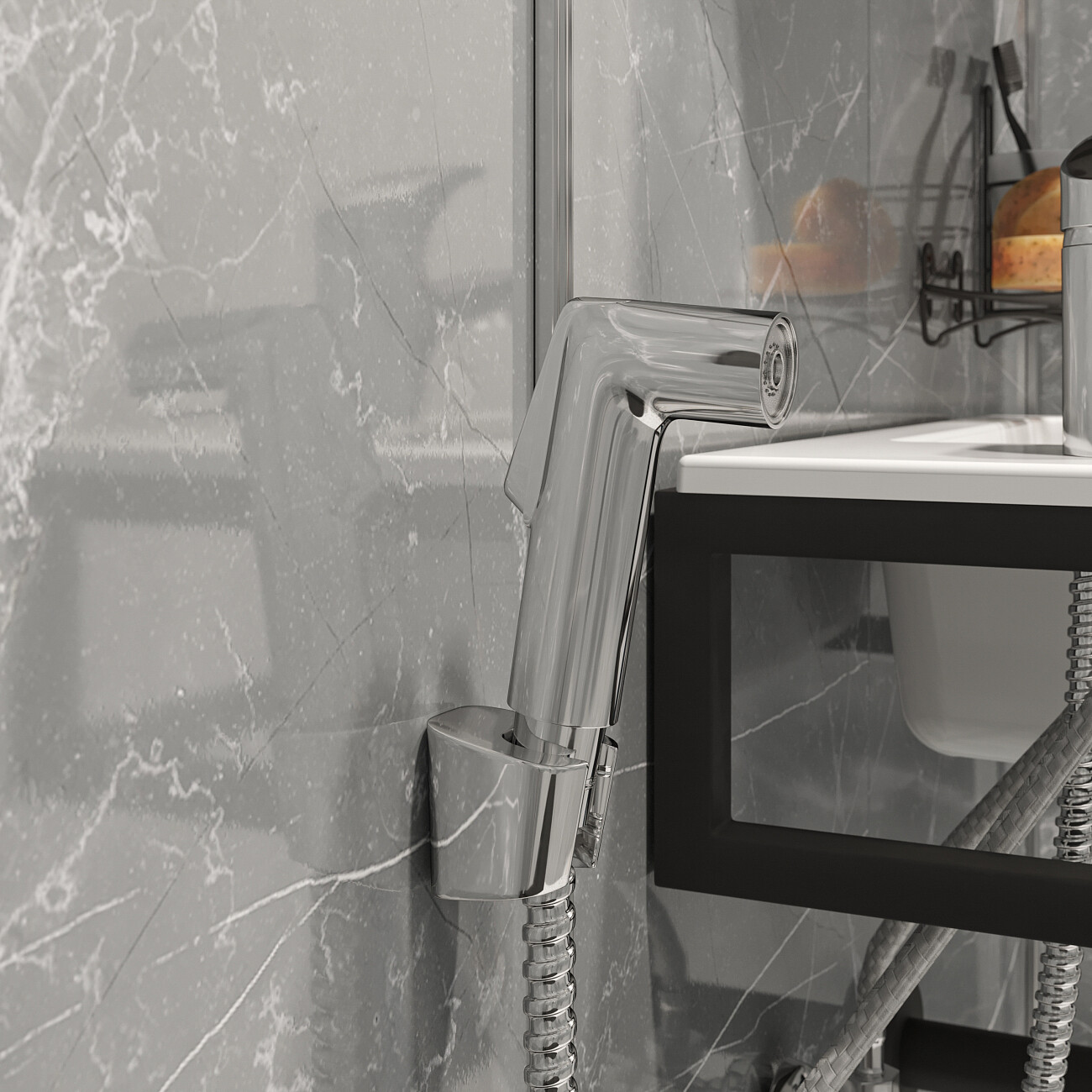  Гигиенический душ с держателем и шлангом хром Diwo "Коломна" KL-09cr - изображение 2