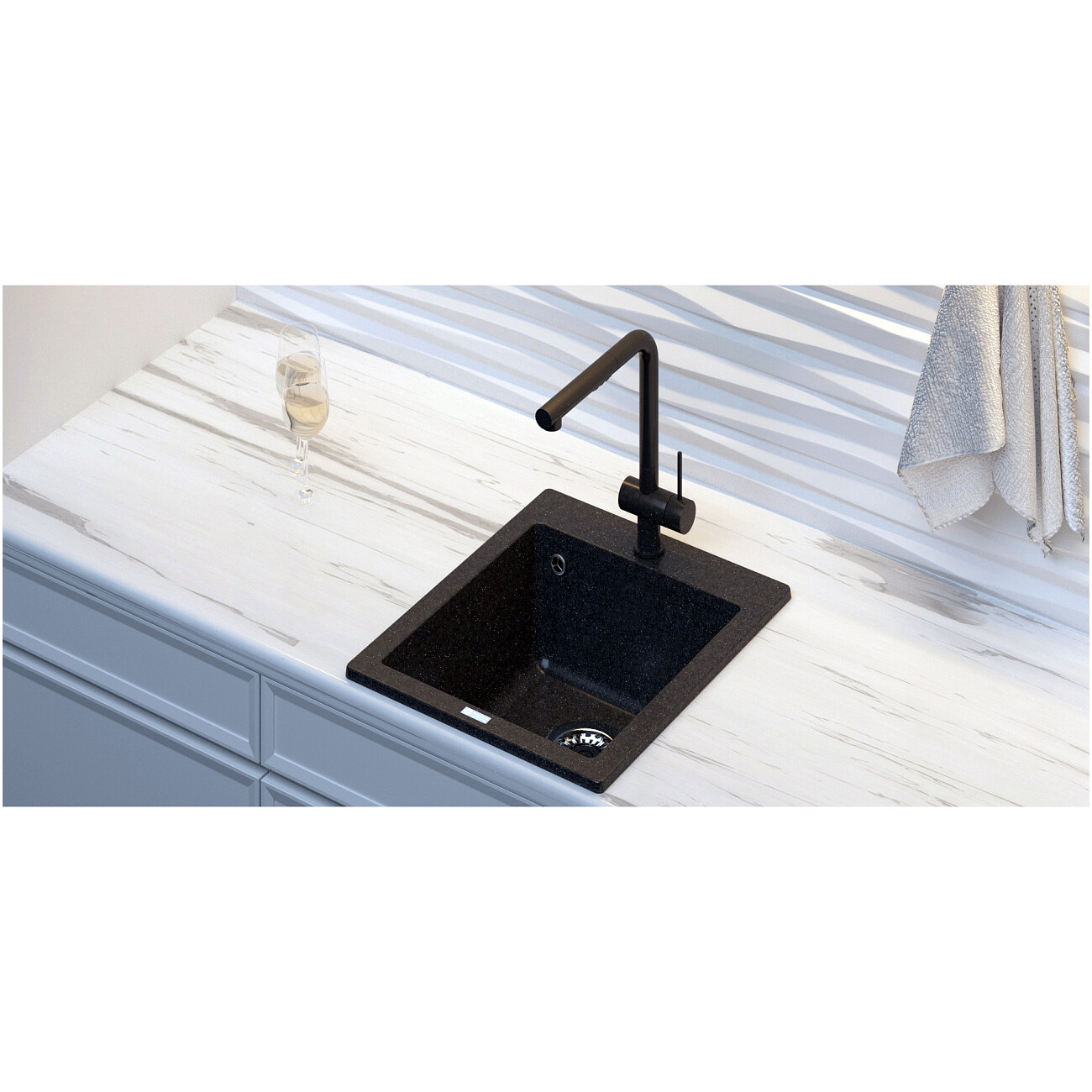 Мойка кухонная кварцевая квадратная белая Point "Динара 42" PN3004W - изображение 3