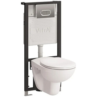 Унитаз подвесной с инсталляцией и кнопкой смыва хром глянцевый Vitra Normus 9773B003-7202