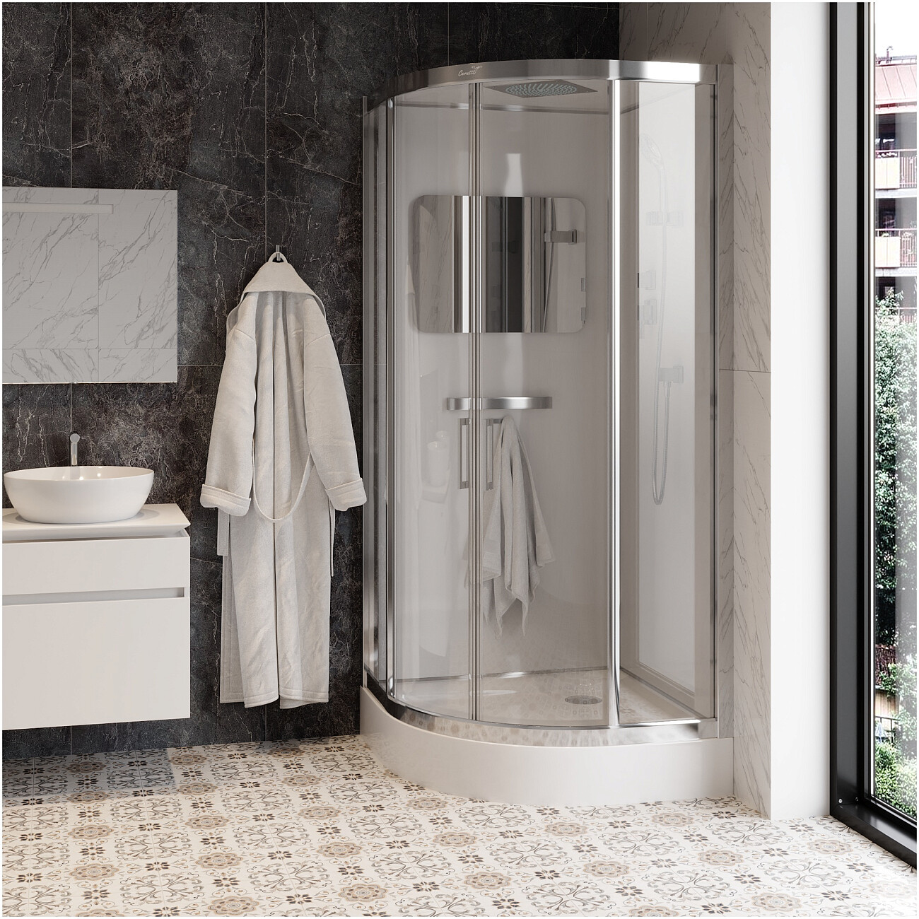 Душевая кабина четверть круга с низким поддоном 100х100 см хром, белая Cerutti SPA Viva 101 - изображение 2