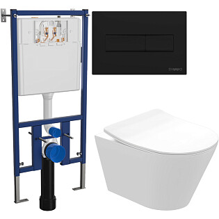 Унитаз подвесной Stworki &quot;Вестфолл&quot; S08401WH с инсталляцией Diwo 4501, с кнопкой смыва черной 7323