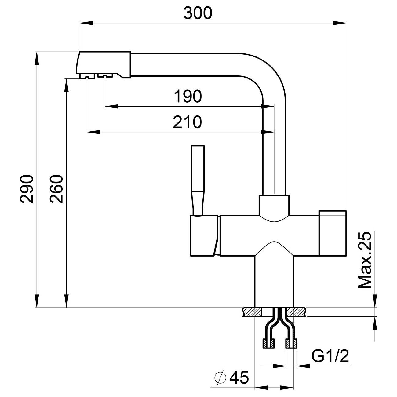 Смеситель для кухни однорычажный с изливом для фильтрованной воды графит Point PN3104GR - изображение 2