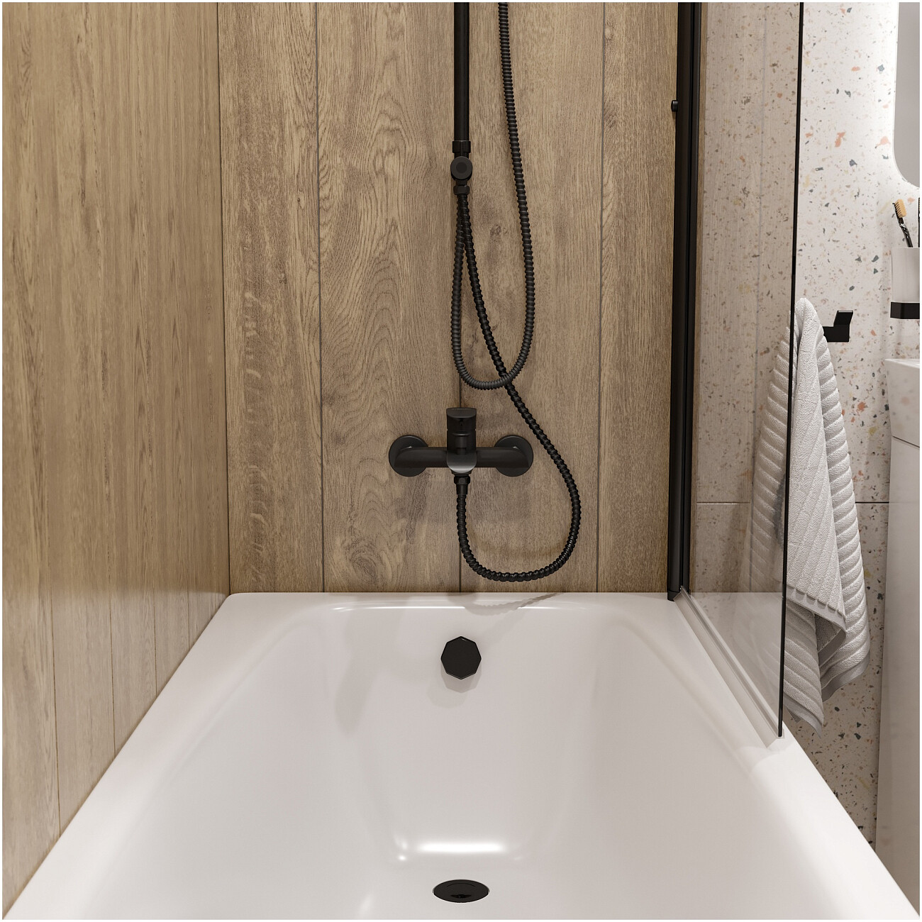 Смеситель для ванны с душем настенный черный Stworki "Копенгаген" S42100BK - изображение 6