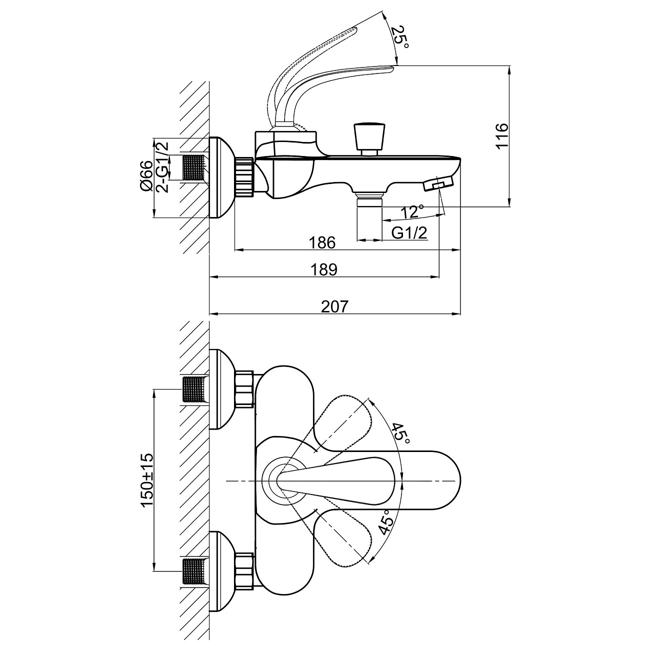 Смеситель для ванны однорычажный с душевым гарнитуром хром D&K Venice Gondola DA1023241 - изображение 2