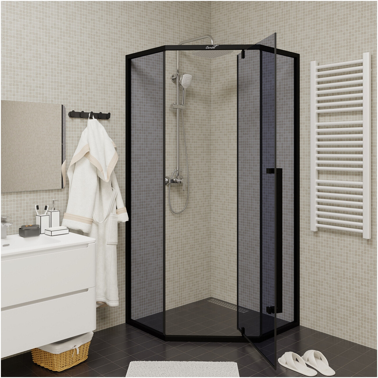 Душевой уголок пятиугольный 90x90 см черный матовый Cerutti SPA C3AB - изображение 6