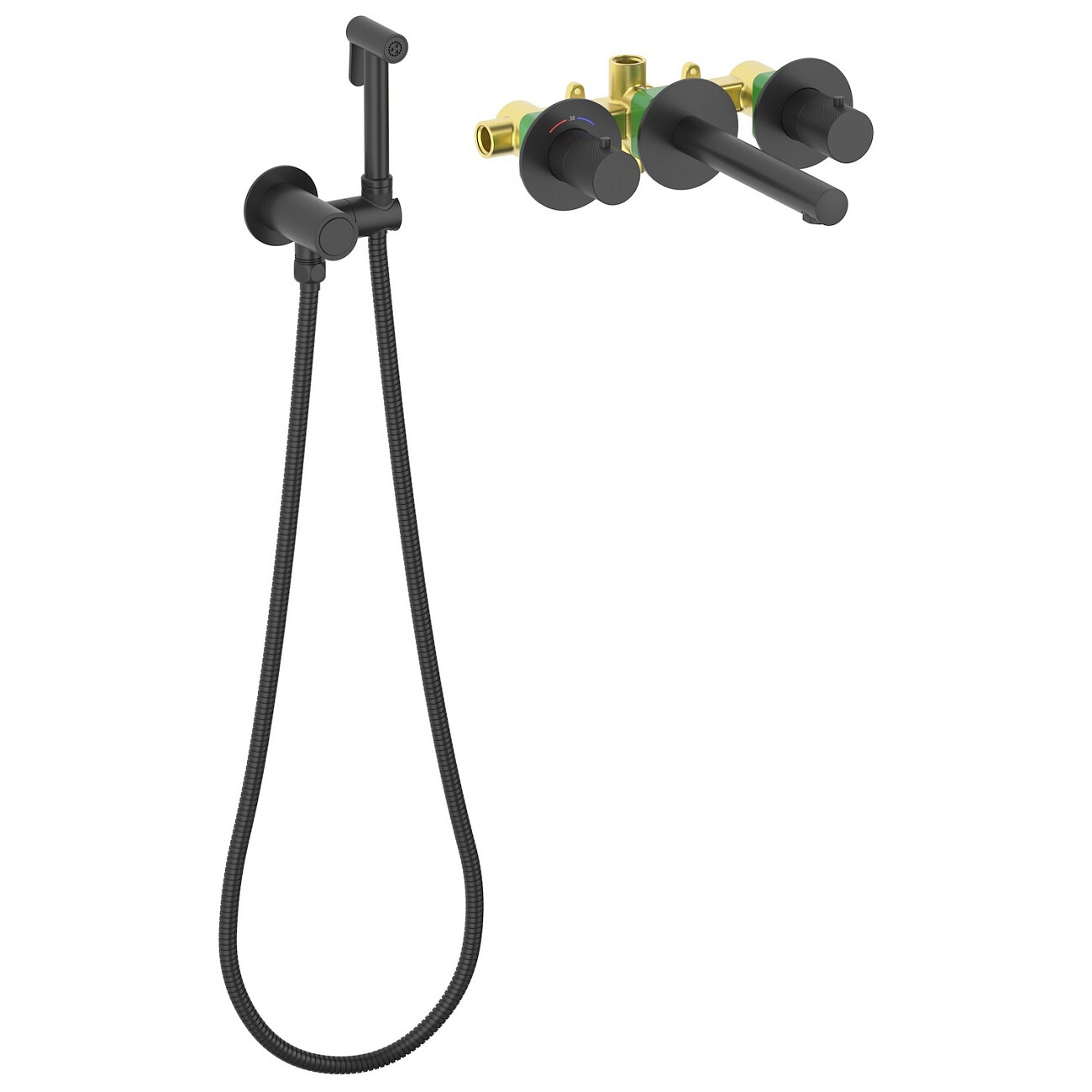 Смеситель для раковины встроенный с гигиеническим душем черный Timo Saona 2383-03SM - изображение 3