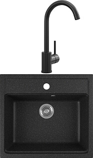 Мойка черная Domaci &quot;Бьелла&quot; DMC-06 со смесителем &quot;Равенна&quot; KS-01b