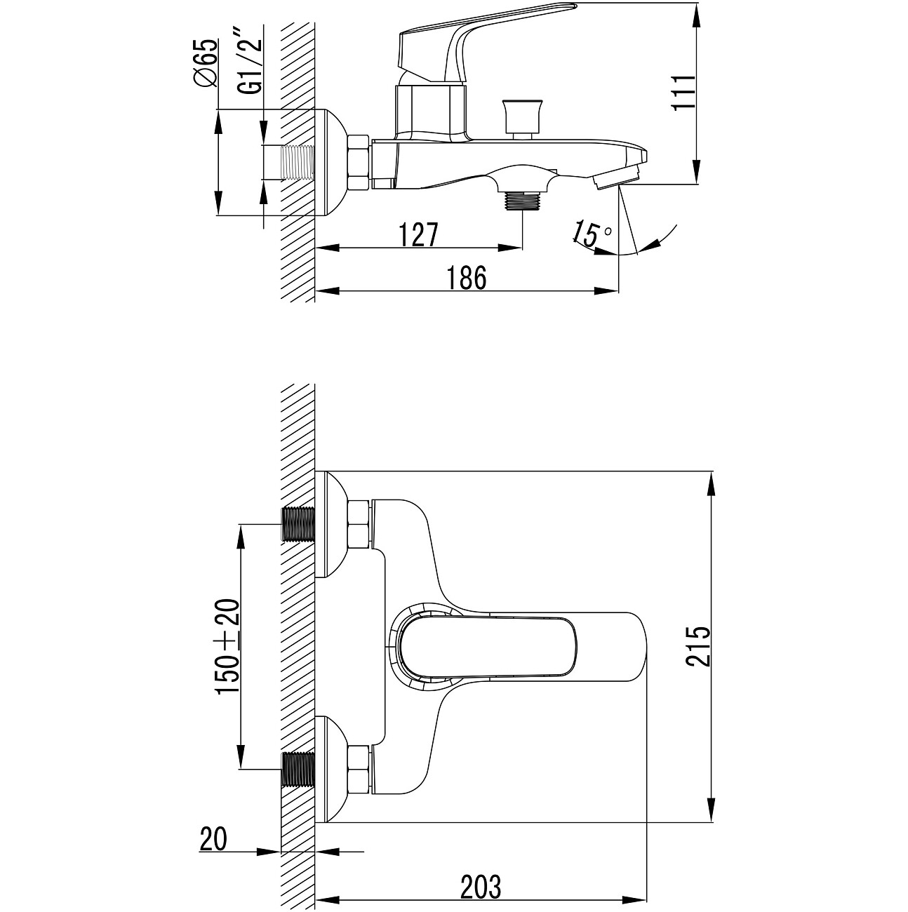 Смеситель для ванны с душем настенный хром Stworki "Ши" S16100CR - изображение 10