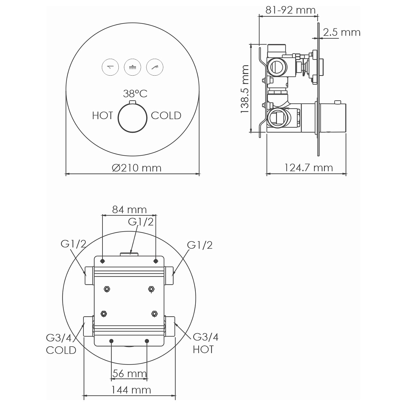 Смеситель для ванны и душа встраиваемый из латуни хром Wasserkraft 5844 Thermo - изображение 3