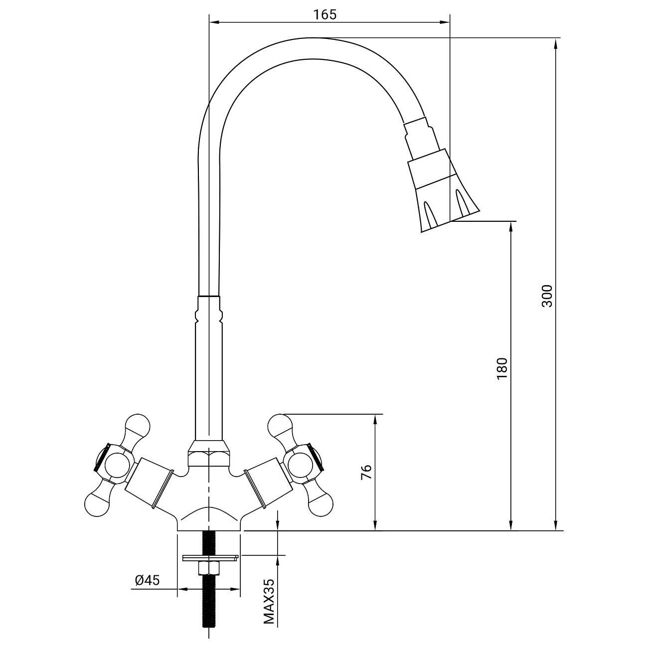 Смеситель для кухни двухвентильный с гибким изливом хром Juguni Parus 0402.980 - изображение 10