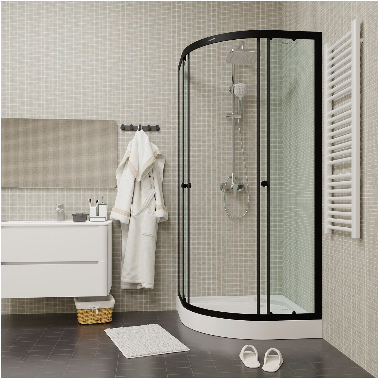 Душевой уголок четверть круга с низким поддоном 90х90 см черный Parly ZE911B - изображение 6