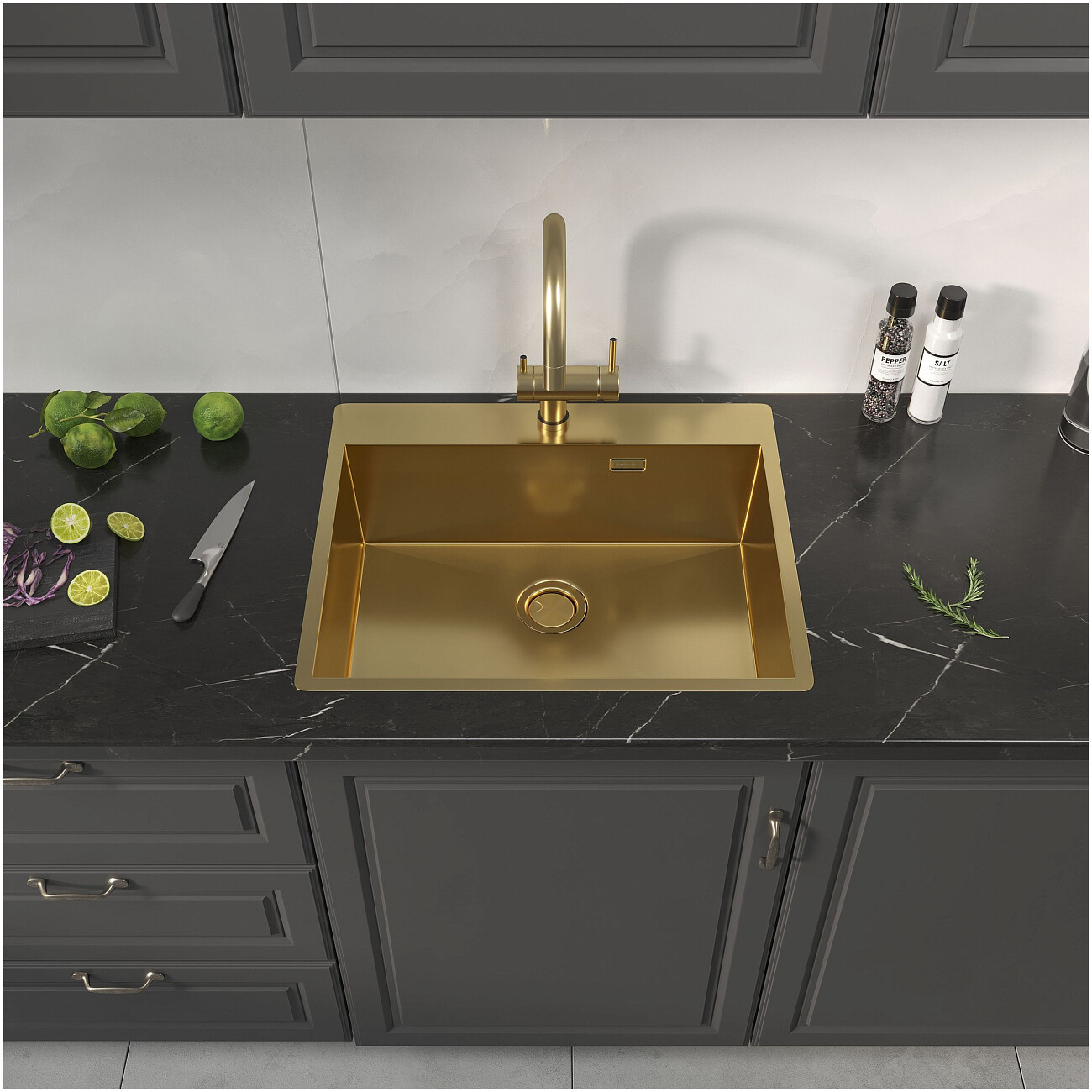Кухонная мойка из нержавеющей стали 50х60 см брашированное золото Reflexion Iseo RX2260GD - изображение 8