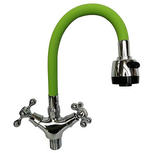 Смеситель для кухни с силиконовым изливом зеленый, хром D-Lin D153810-5T