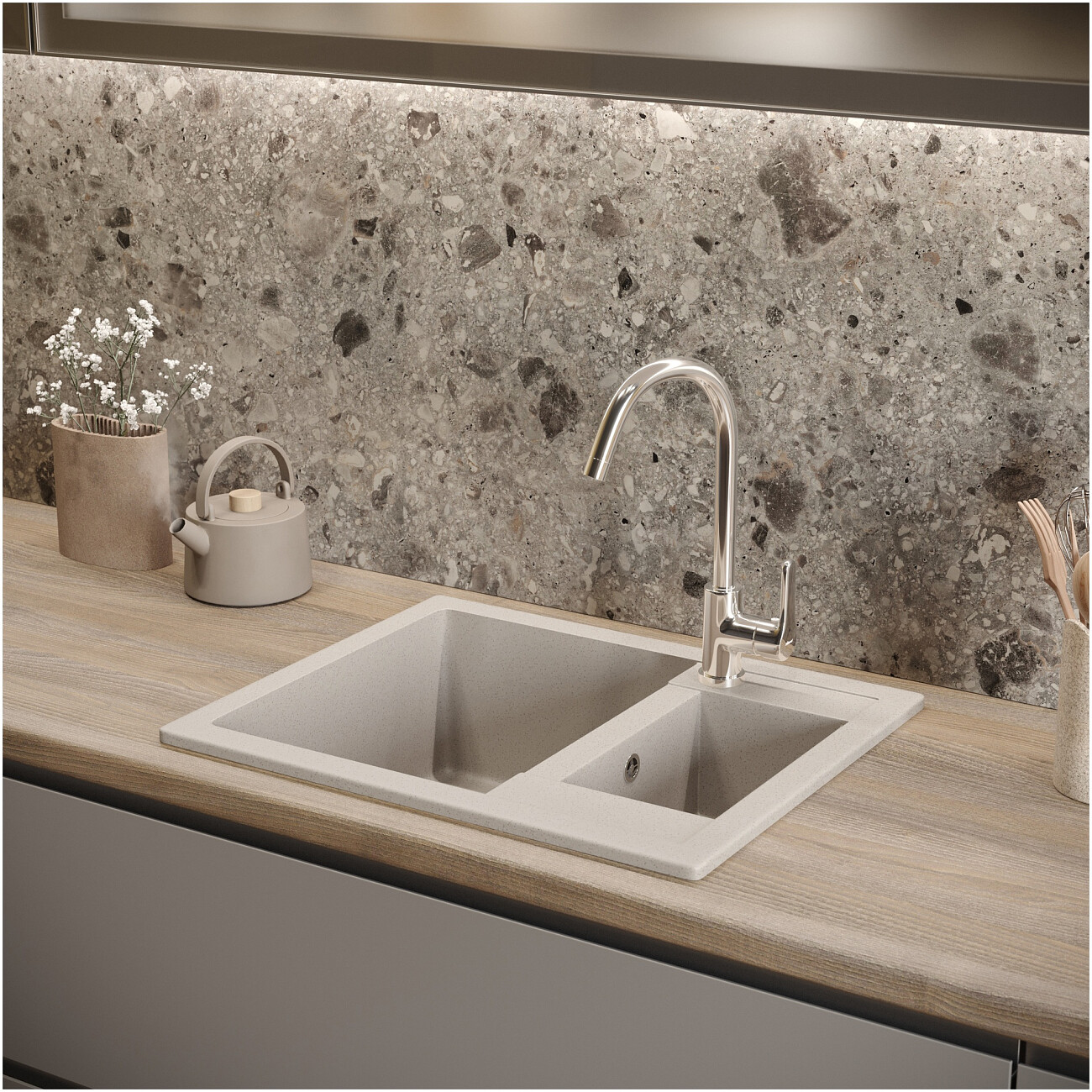 Мойка кухонная бежевая Domaci "Болонья" М-19-003 - изображение 8